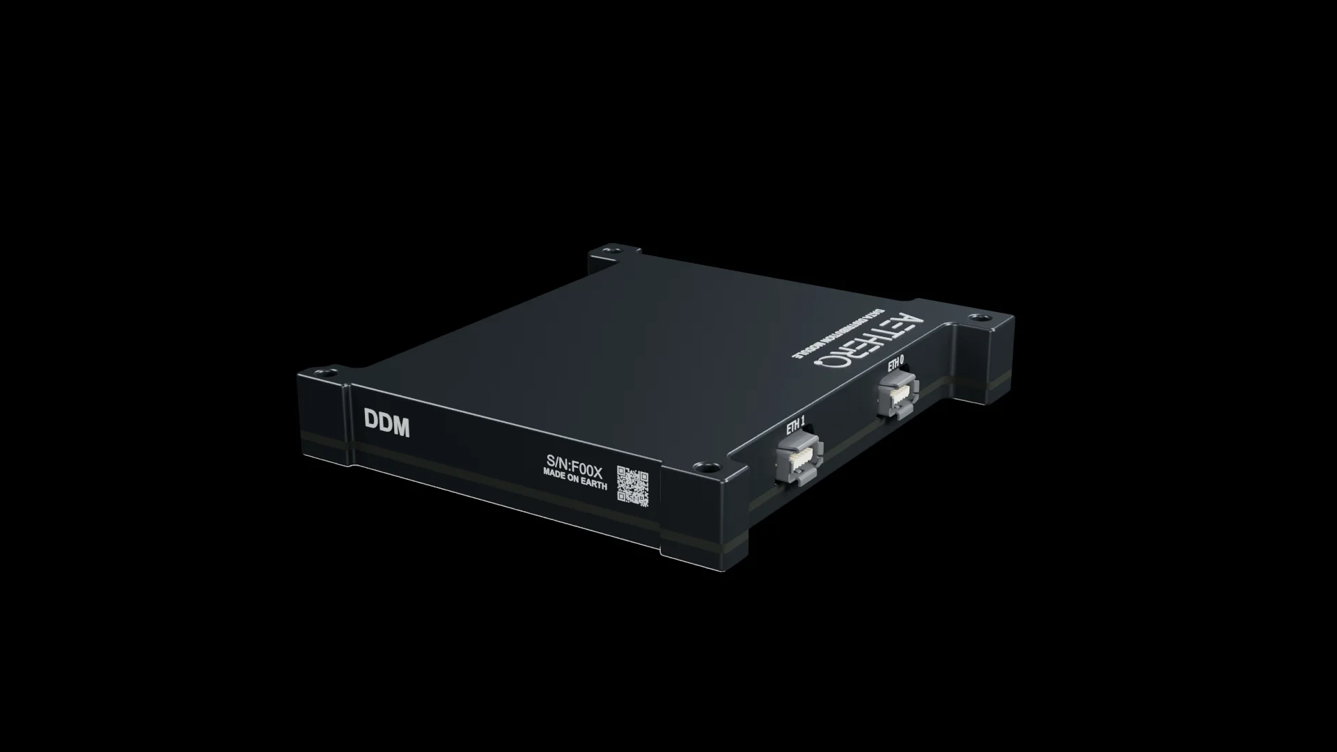 Aethero Data Distribution Module enclosure with ETH0, ETH1 and EXT PWR ports