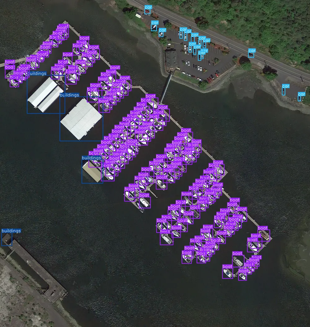 Detected ships in a harbor from onboard inference