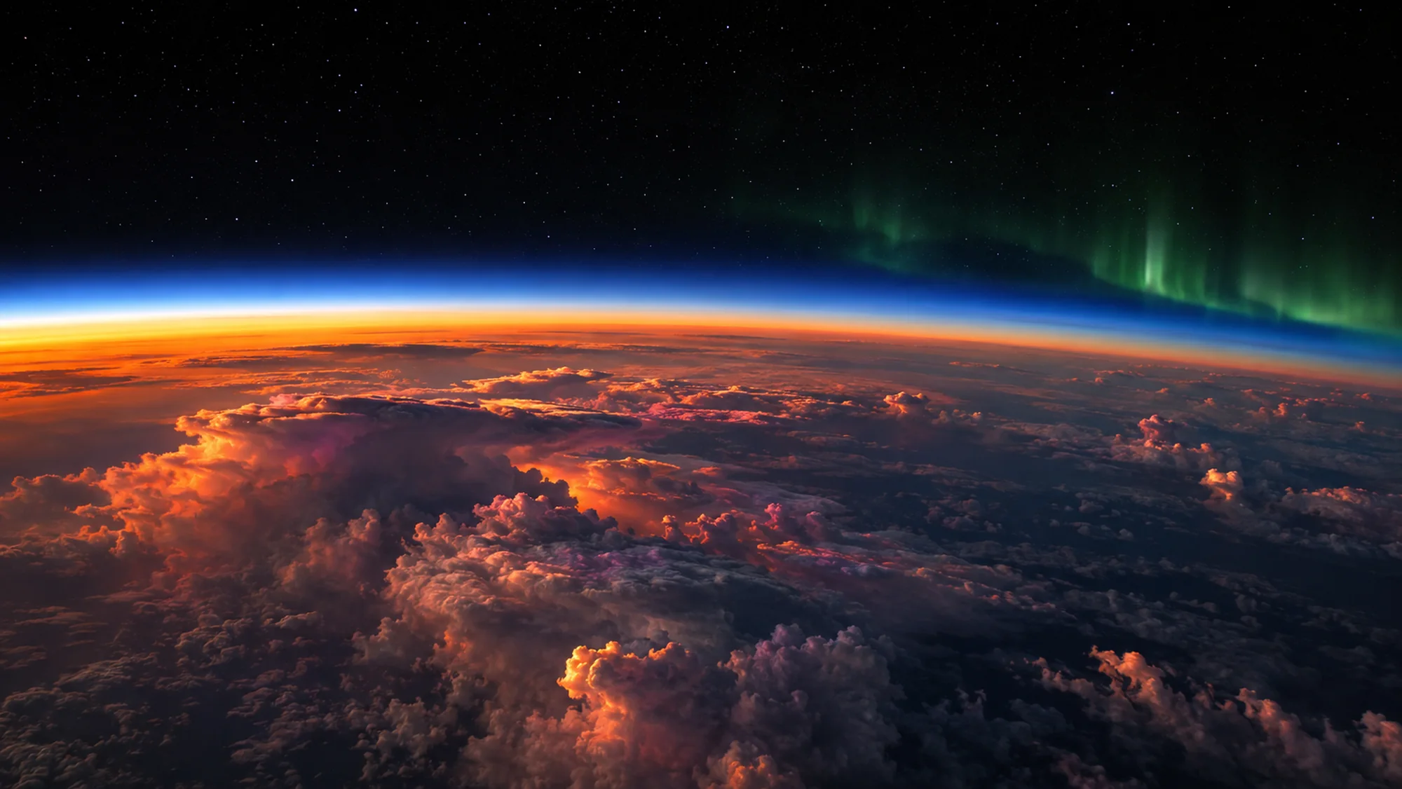 Earth limb at dusk with aurora, seen from low Earth orbit