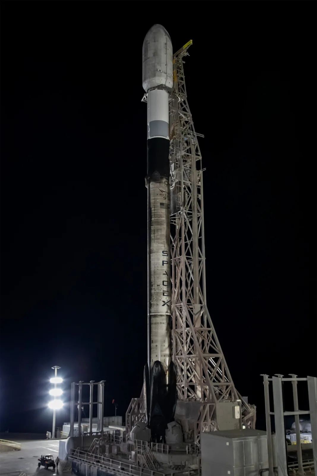 Falcon 9 vertical at SLC-4E ahead of Transporter-16