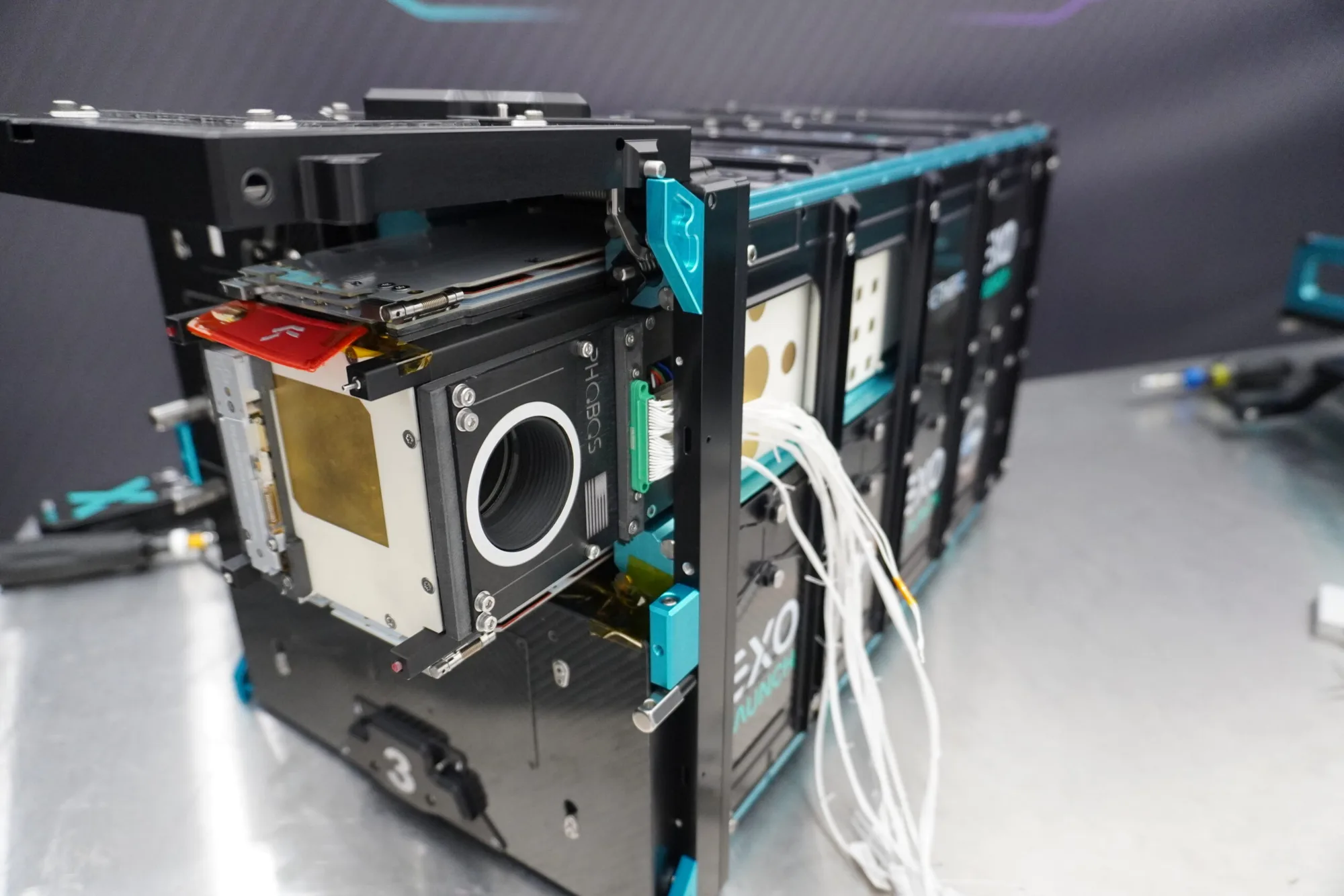 Phobos during final checkout, harness connected