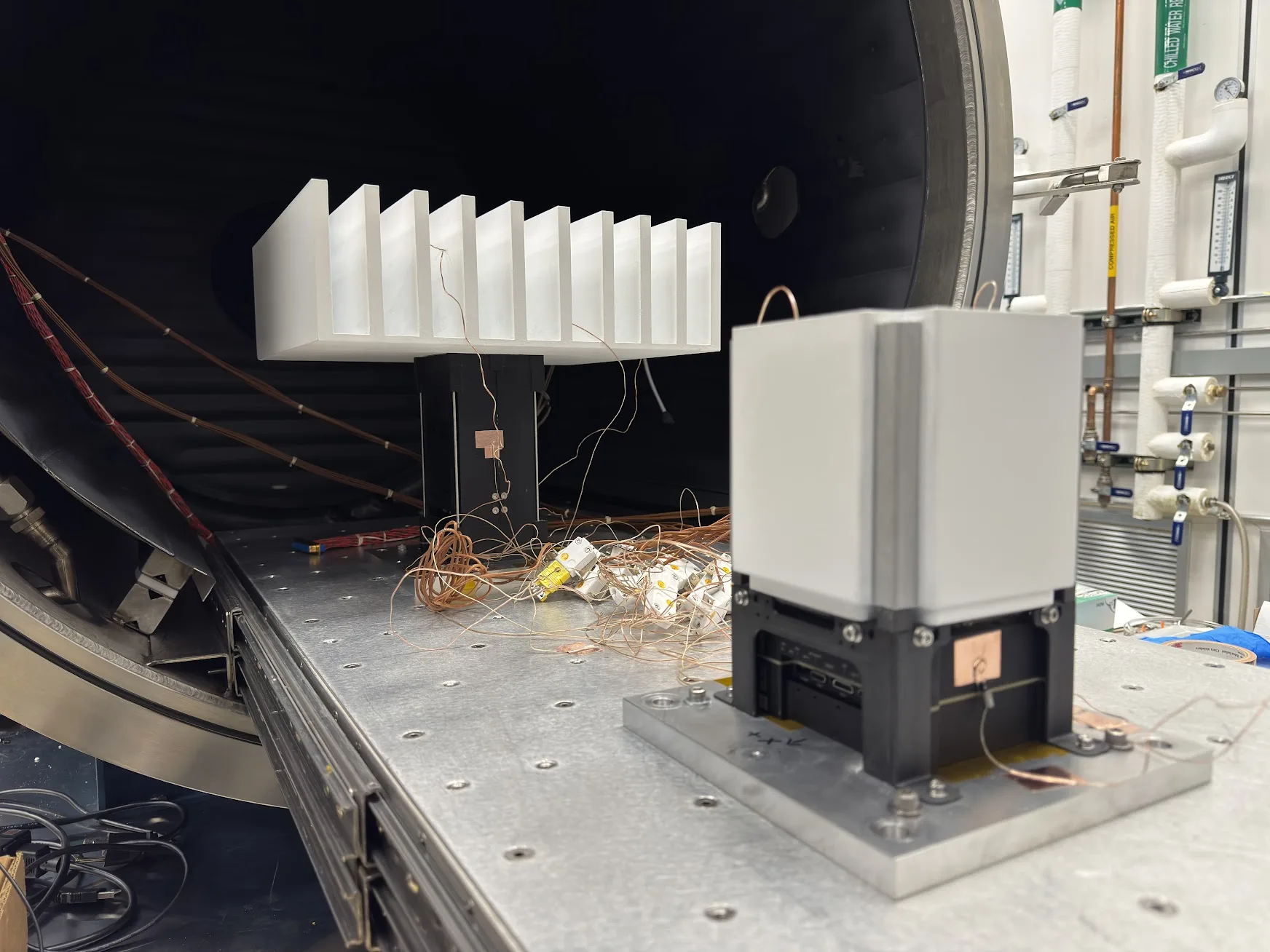 Compute module instrumented inside the thermal-vacuum chamber